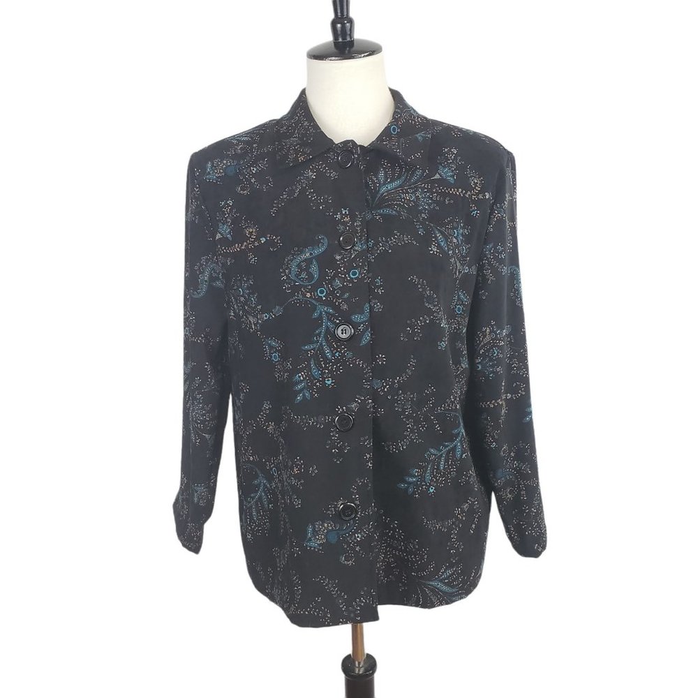 Briggs New York Black Paisley Floral Faux Suede Button-up Size Medium